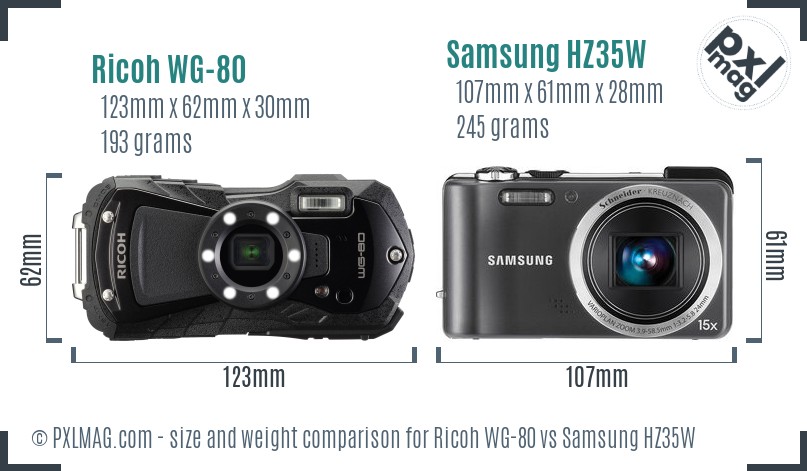 Ricoh WG-80 vs Samsung HZ35W size comparison Ricoh WG-80 vs Samsung HZ35W size comparison