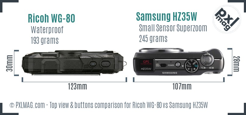 Ricoh WG-80 vs Samsung HZ35W top view buttons comparison