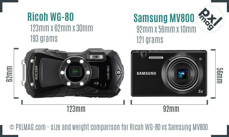 Ricoh WG-80 vs Samsung MV800 size comparison
