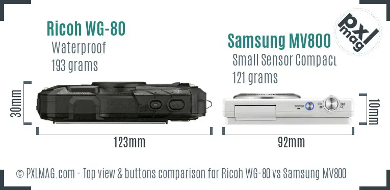 Ricoh WG-80 vs Samsung MV800 top view buttons comparison