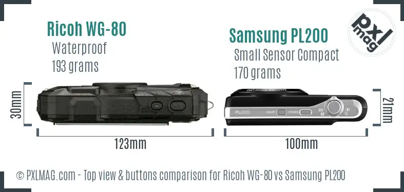 Ricoh WG-80 vs Samsung PL200 top view buttons comparison