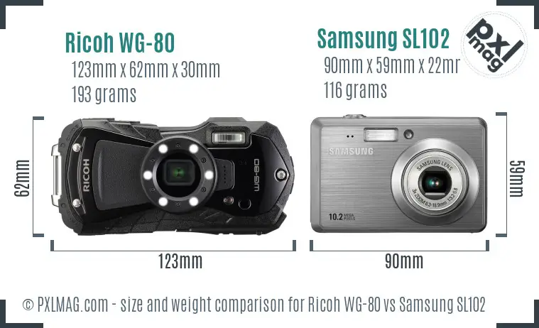 Ricoh WG-80 vs Samsung SL102 size comparison Ricoh WG-80 vs Samsung SL102 size comparison