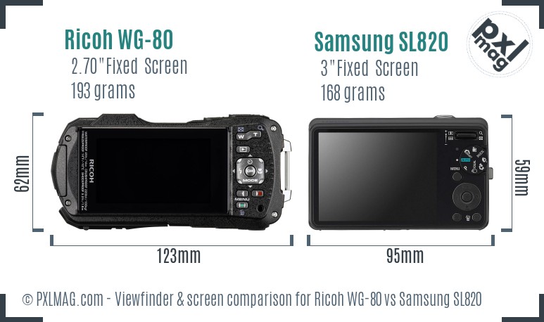 Ricoh WG-80 vs Samsung SL820 Screen and Viewfinder comparison