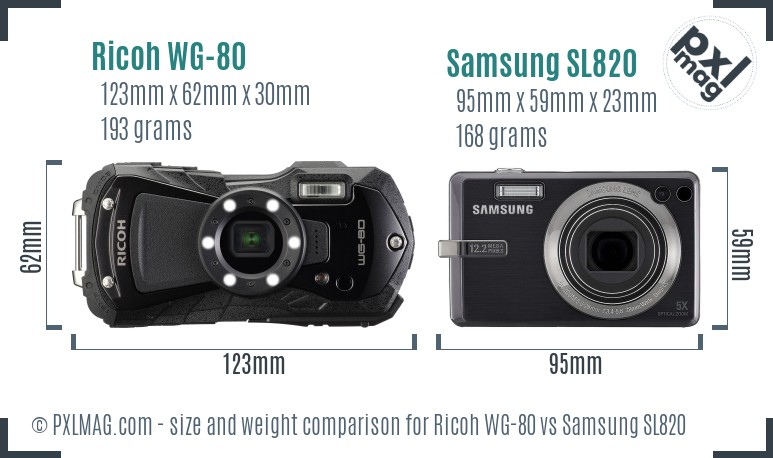 Ricoh WG-80 vs Samsung SL820 size comparison Ricoh WG-80 vs Samsung SL820 size comparison