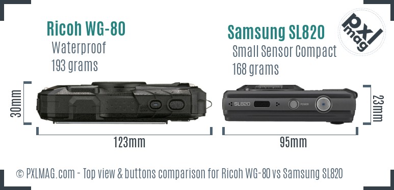 Ricoh WG-80 vs Samsung SL820 top view buttons comparison