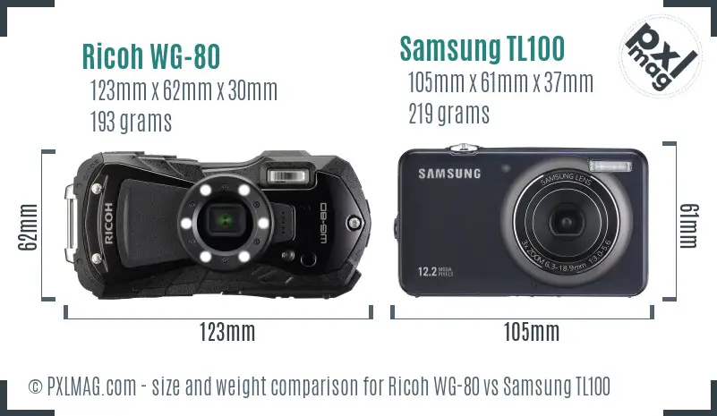 Ricoh WG-80 vs Samsung TL100 size comparison