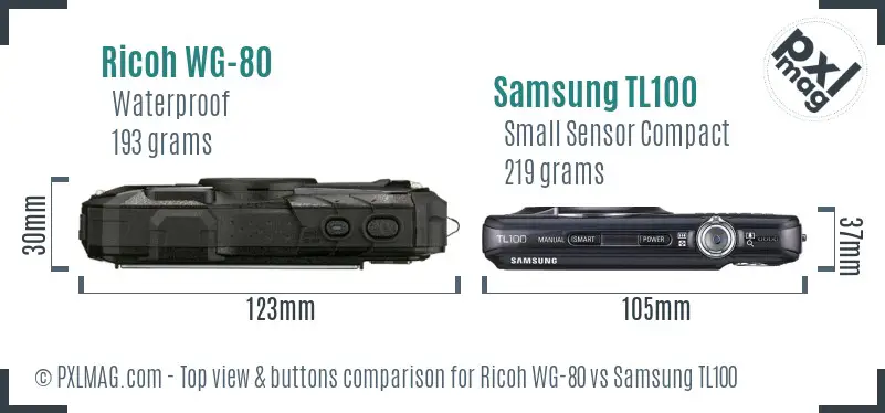 Ricoh WG-80 vs Samsung TL100 top view buttons comparison