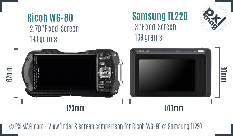 Ricoh WG-80 vs Samsung TL220 Screen and Viewfinder comparison