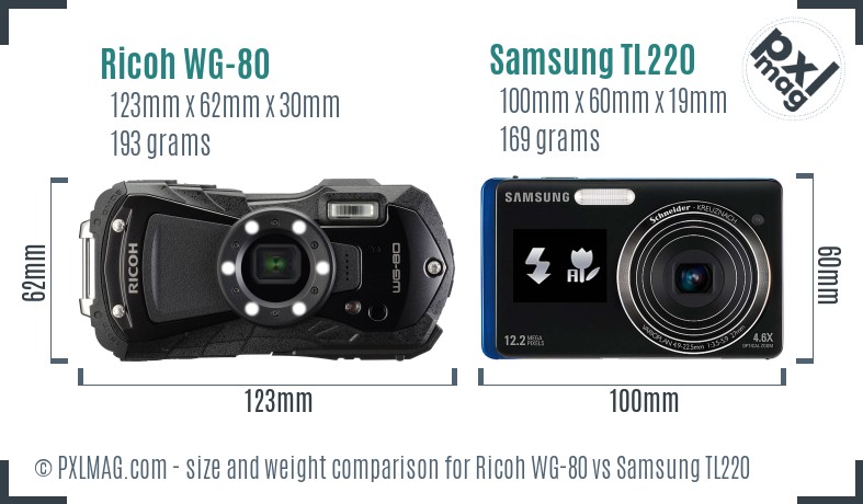 Ricoh WG-80 vs Samsung TL220 size comparison Ricoh WG-80 vs Samsung TL220 size comparison