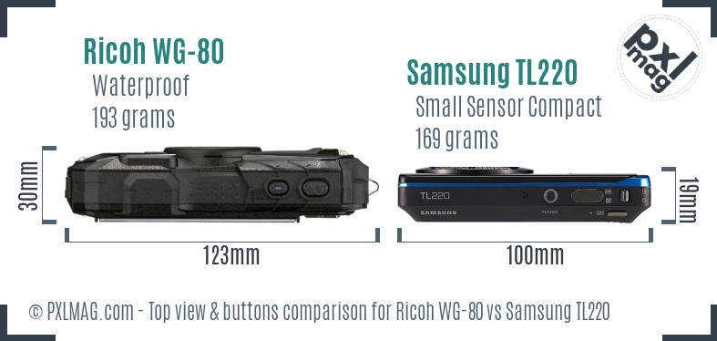 Ricoh WG-80 vs Samsung TL220 top view buttons comparison