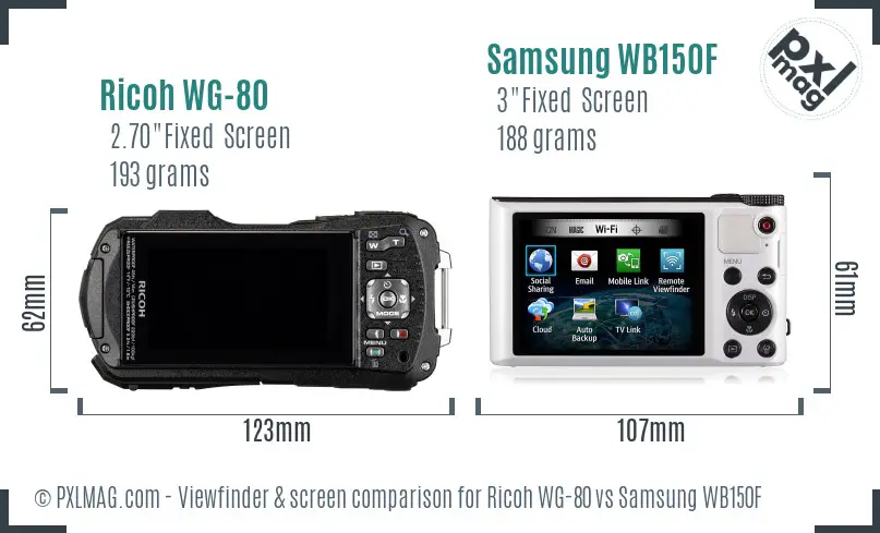 Ricoh WG-80 vs Samsung WB150F Screen and Viewfinder comparison