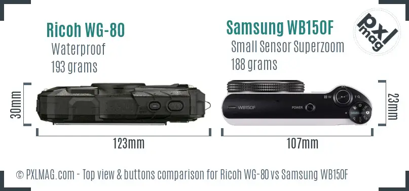 Ricoh WG-80 vs Samsung WB150F top view buttons comparison