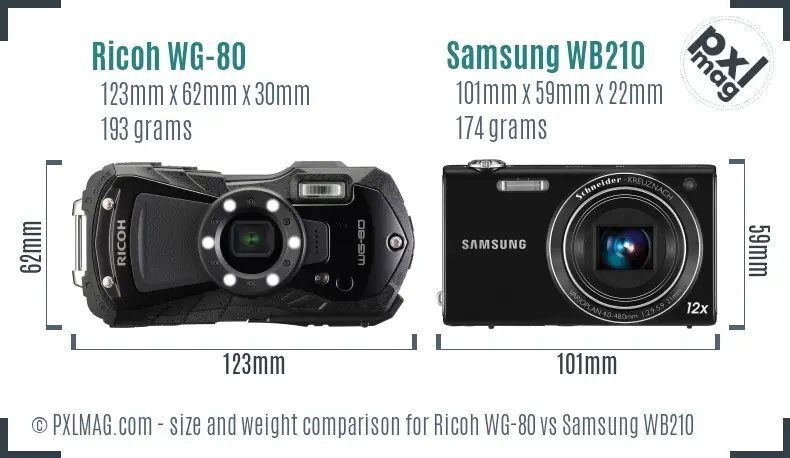 Ricoh WG-80 vs Samsung WB210 size comparison Ricoh WG-80 vs Samsung WB210 size comparison