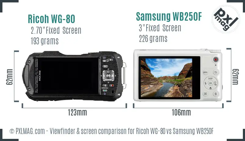 Ricoh WG-80 vs Samsung WB250F Screen and Viewfinder comparison Ricoh WG-80 vs Samsung WB250F Screen and Viewfinder comparison
