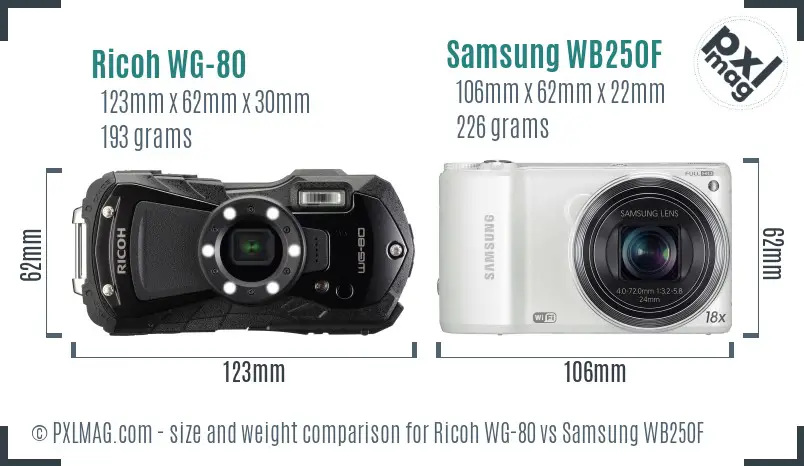 Ricoh WG-80 vs Samsung WB250F size comparison Ricoh WG-80 vs Samsung WB250F size comparison