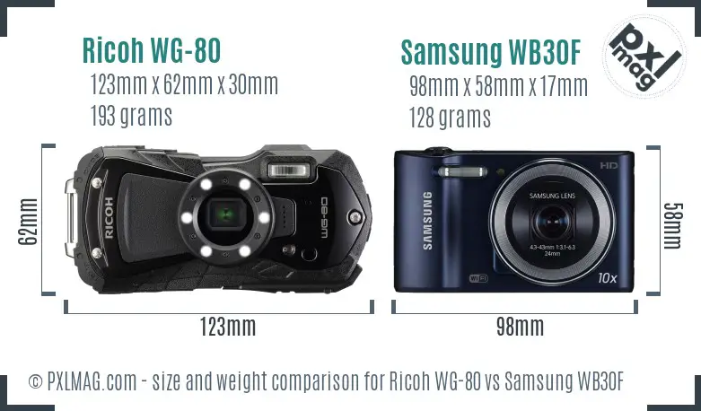 Ricoh WG-80 vs Samsung WB30F size comparison