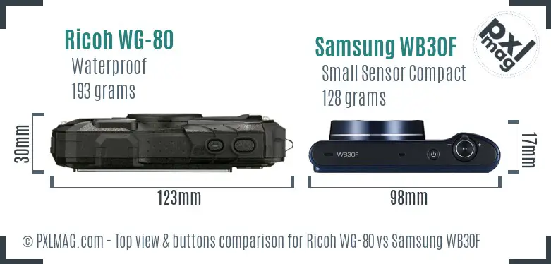 Ricoh WG-80 vs Samsung WB30F top view buttons comparison