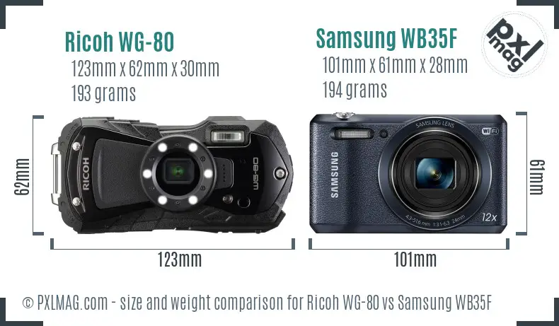 Ricoh WG-80 vs Samsung WB35F size comparison Ricoh WG-80 vs Samsung WB35F size comparison