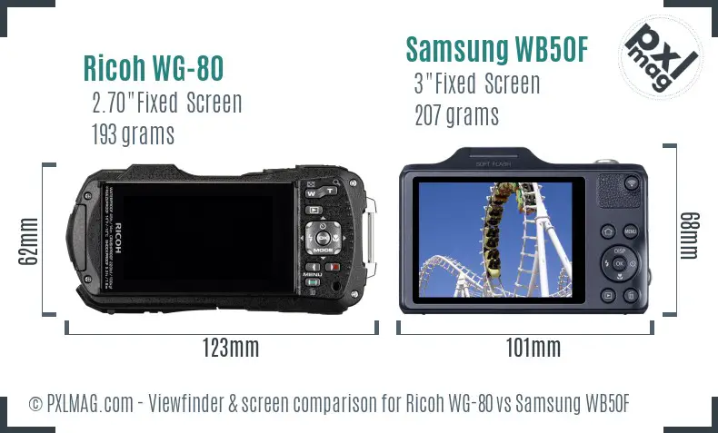 Ricoh WG-80 vs Samsung WB50F Screen and Viewfinder comparison Ricoh WG-80 vs Samsung WB50F Screen and Viewfinder comparison