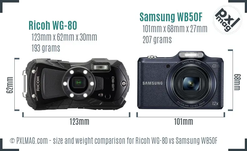 Ricoh WG-80 vs Samsung WB50F size comparison Ricoh WG-80 vs Samsung WB50F size comparison