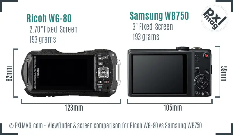 Ricoh WG-80 vs Samsung WB750 Screen and Viewfinder comparison