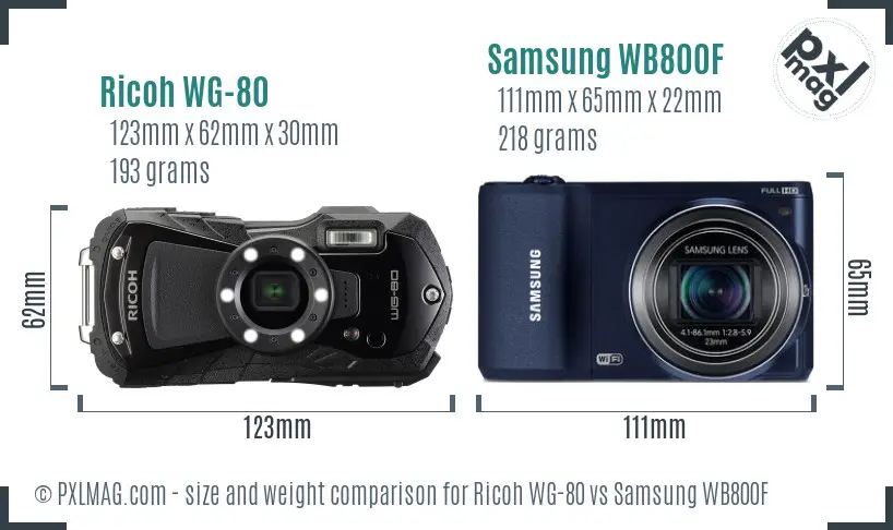 Ricoh WG-80 vs Samsung WB800F size comparison Ricoh WG-80 vs Samsung WB800F size comparison