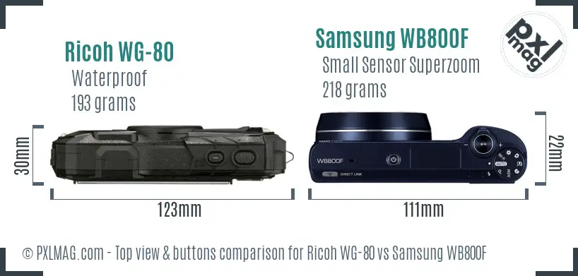 Ricoh WG-80 vs Samsung WB800F top view buttons comparison