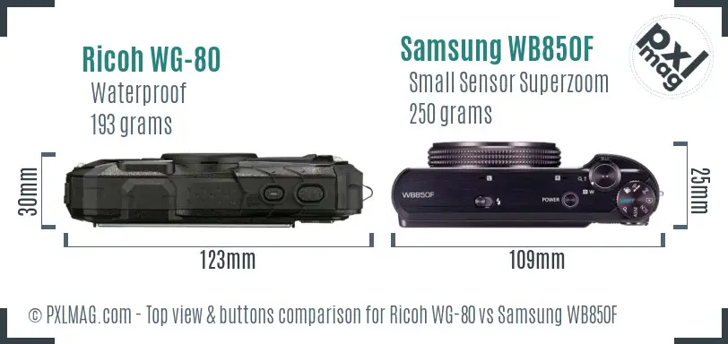 Ricoh WG-80 vs Samsung WB850F top view buttons comparison