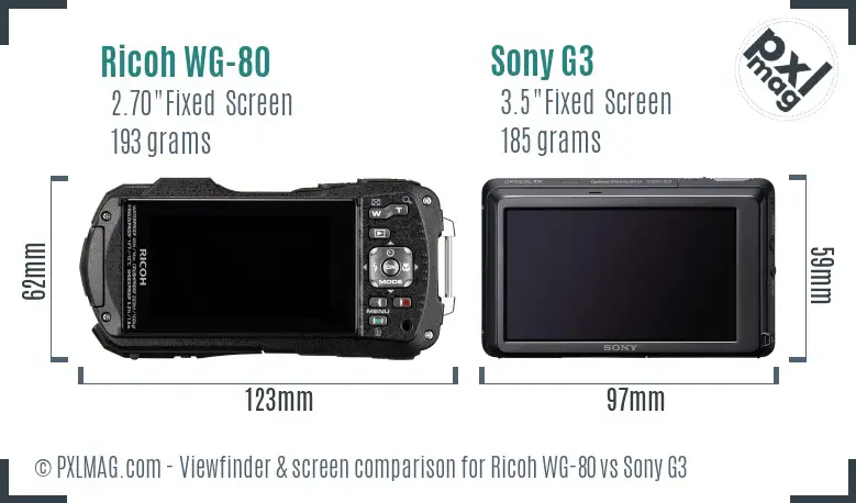 Ricoh WG-80 vs Sony G3 Screen and Viewfinder comparison