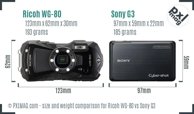 Ricoh WG-80 vs Sony G3 size comparison