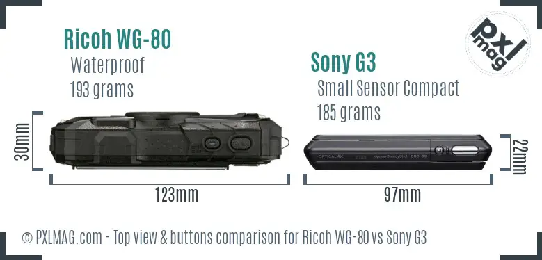 Ricoh WG-80 vs Sony G3 top view buttons comparison