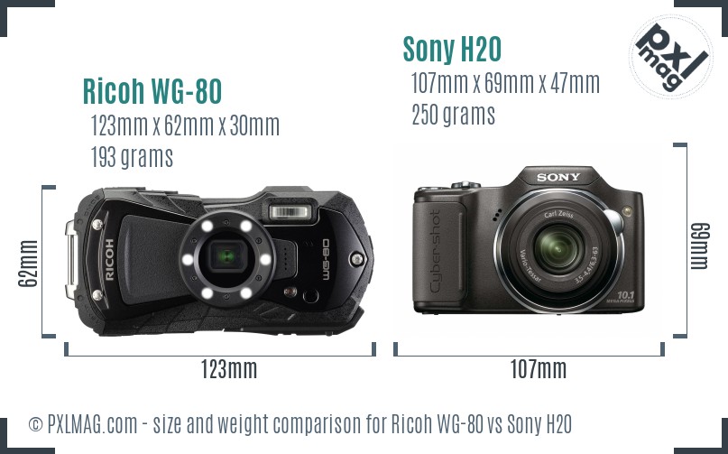 Ricoh WG-80 vs Sony H20 size comparison