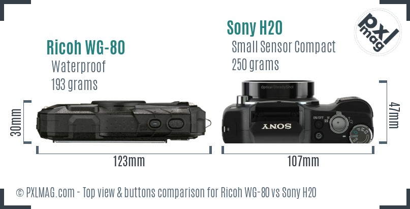 Ricoh WG-80 vs Sony H20 top view buttons comparison