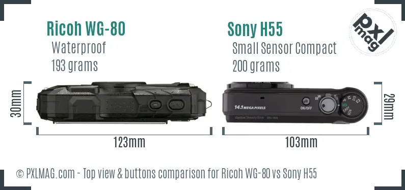 Ricoh WG-80 vs Sony H55 top view buttons comparison