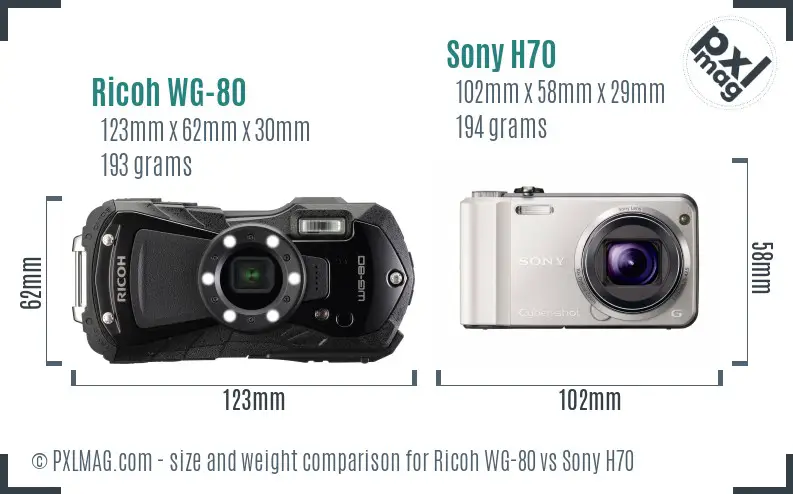 Ricoh WG-80 vs Sony H70 size comparison