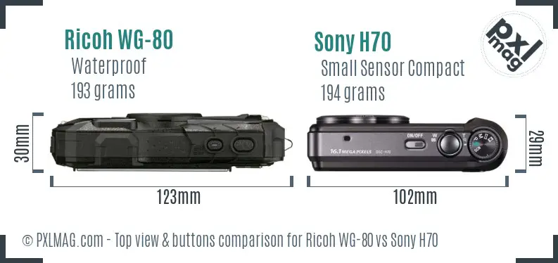 Ricoh WG-80 vs Sony H70 top view buttons comparison