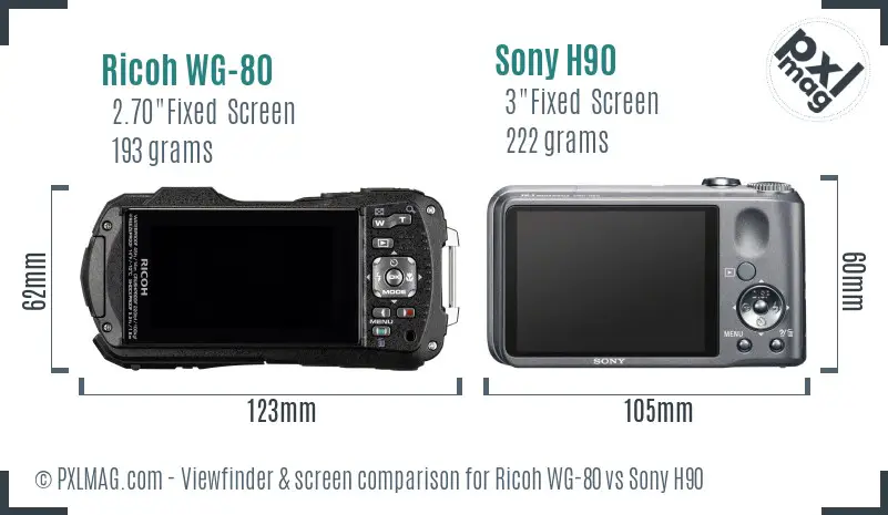 Ricoh WG-80 vs Sony H90 Screen and Viewfinder comparison