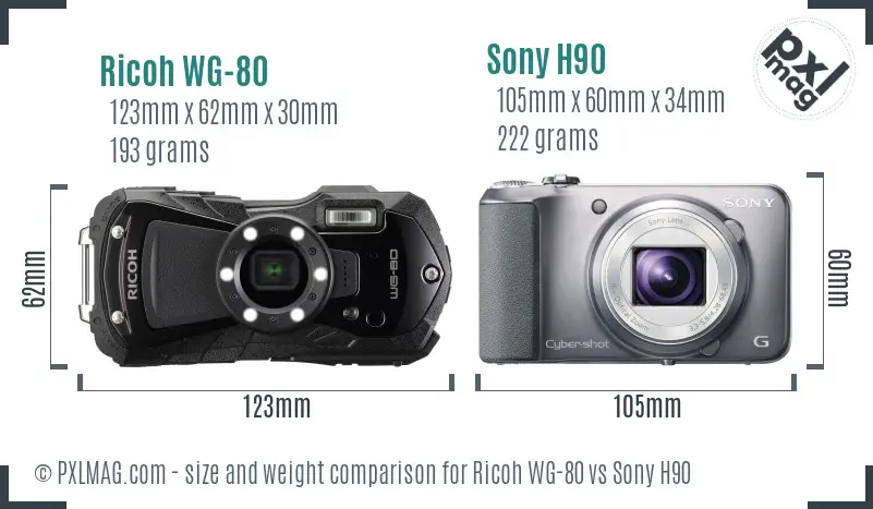 Ricoh WG-80 vs Sony H90 size comparison