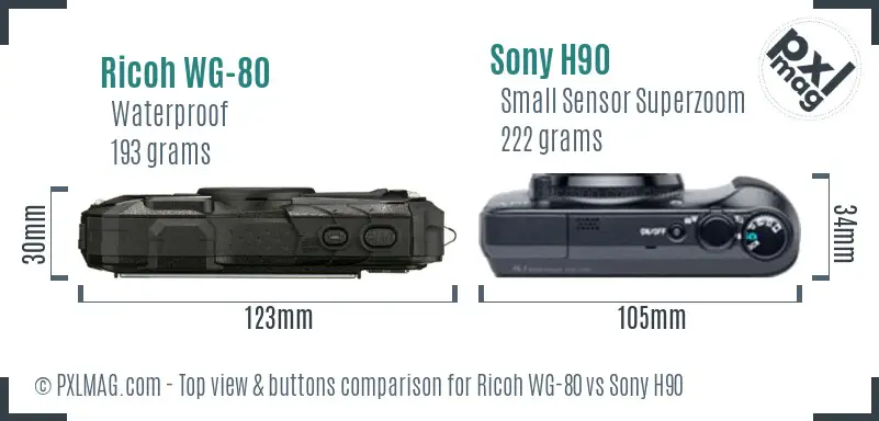 Ricoh WG-80 vs Sony H90 top view buttons comparison