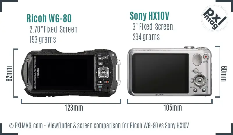 Ricoh WG-80 vs Sony HX10V Screen and Viewfinder comparison