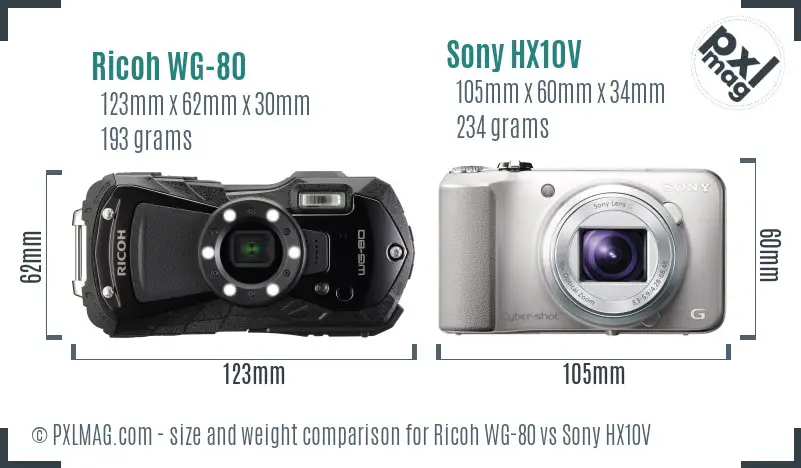 Ricoh WG-80 vs Sony HX10V size comparison