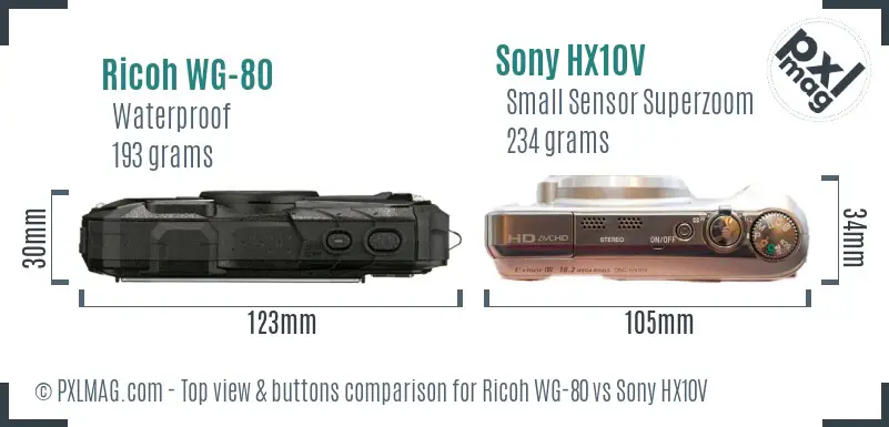 Ricoh WG-80 vs Sony HX10V top view buttons comparison
