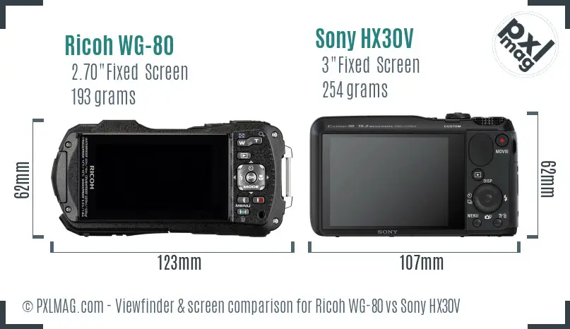 Ricoh WG-80 vs Sony HX30V Screen and Viewfinder comparison