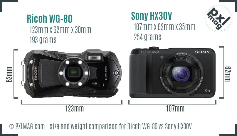 Ricoh WG-80 vs Sony HX30V size comparison