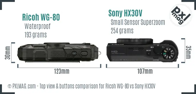Ricoh WG-80 vs Sony HX30V top view buttons comparison