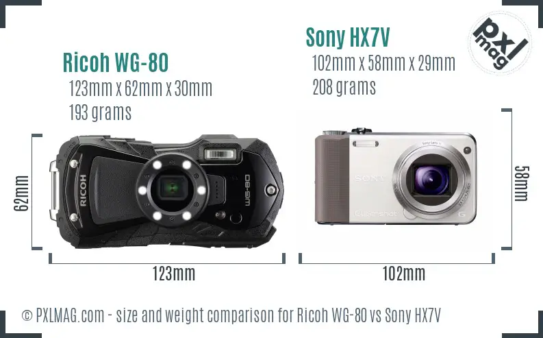 Ricoh WG-80 vs Sony HX7V size comparison Ricoh WG-80 vs Sony HX7V size comparison