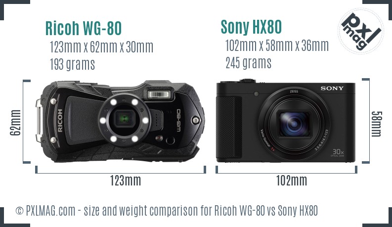 Ricoh WG-80 vs Sony HX80 size comparison Ricoh WG-80 vs Sony HX80 size comparison