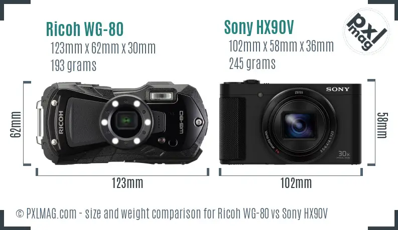 Ricoh WG-80 vs Sony HX90V size comparison Ricoh WG-80 vs Sony HX90V size comparison