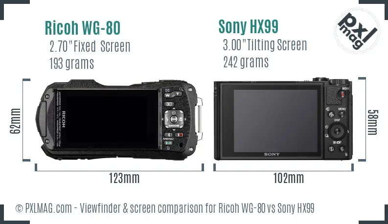 Ricoh WG-80 vs Sony HX99 Screen and Viewfinder comparison