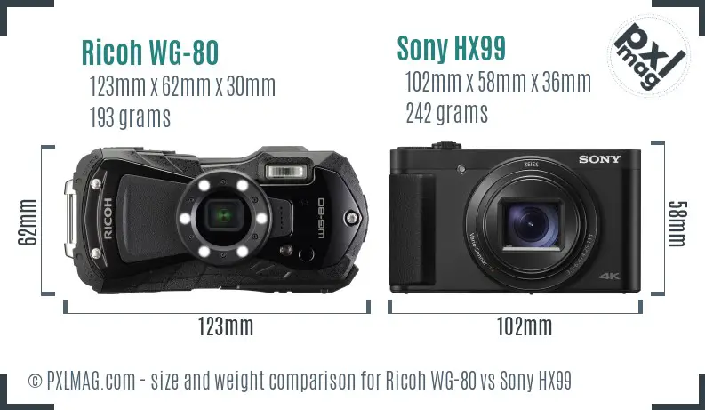 Ricoh WG-80 vs Sony HX99 size comparison